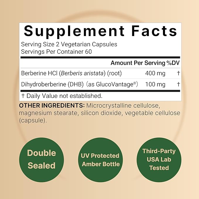 NatureBell Dihydroberberine with Berberine HCl 500mg, 120 Veggie Capsules | 5X Better Absorbed with GlucoVantage | Supports Balanced Sugar Levels & Heart Health | Vegan, Non-GMO