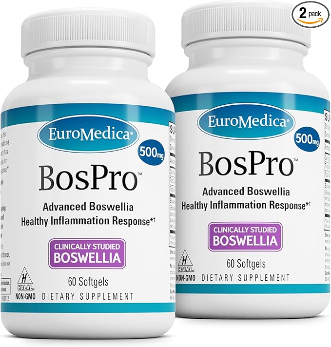EuroMedica BosPro - Boswellia Serrata Extract Supplement - Dietary Supplement for Healthy Lung Support - Herbal Supplement Formula - 60 Softgels, 2 Pack (120 Softgels)