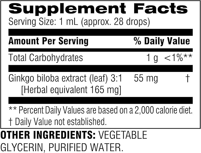 Botanic Choice Ginkgo Biloba Leaf Liquid Extract – Alcohol Free, Gluten Free, Fast Acting Supplement Drops – Easy to Use Dropper 1 Fluid Ounce