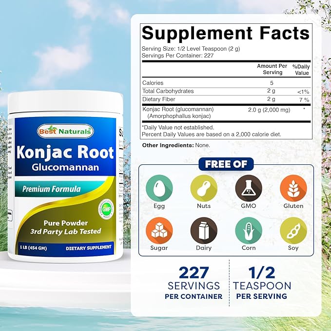 Best Naturals 2 Pack Konjac Glucomannan Root 1 Pound - 2000 mg per Serving - (Total 2 Pound)
