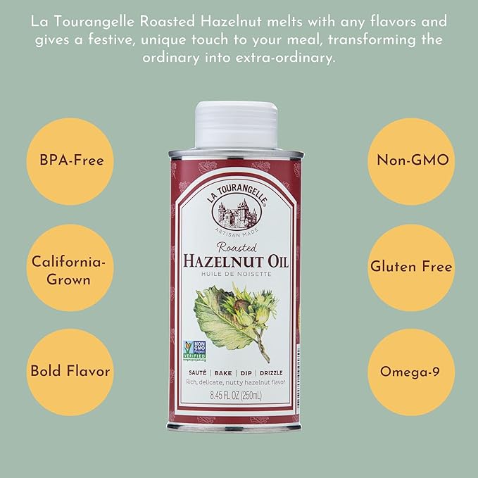 La Tourangelle Roasted Hazelnut Oil, High-Oleic Oil Great for Baking, Stir-Frying, and Vinaigrettes, 16.9 Fl Oz