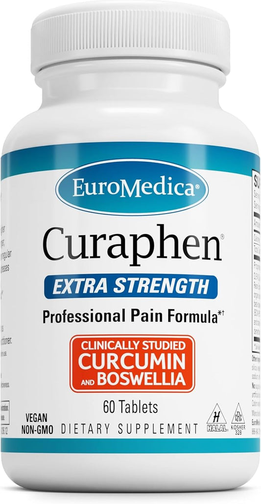 EuroMedica Curaphen Extra Strength - Curcumin & Boswellia Supplement for Healthy Circulation Support - Turmeric Supplement to Support Joints, Muscle Health & Endorphin Production - 60 Tablets