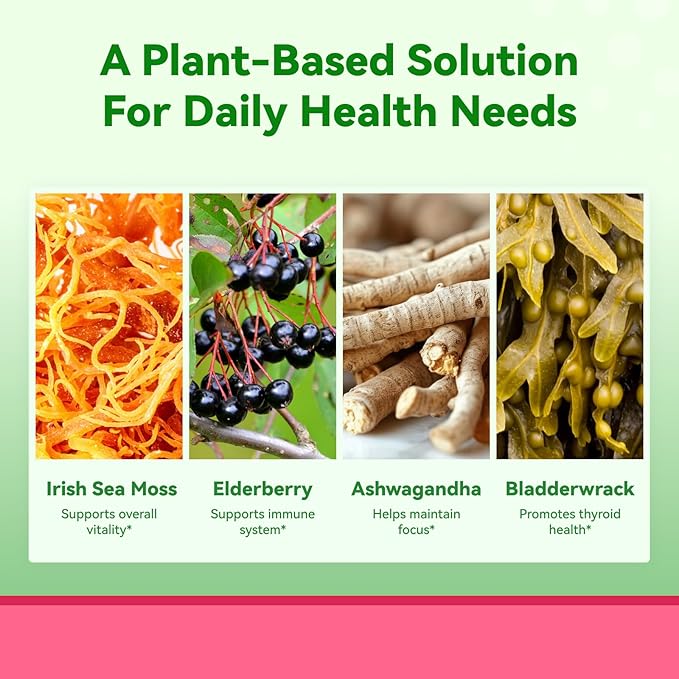 Sea Moss 4000mg Gummies with Ashwagandha, Elderberry, Apple Cider Vinegar, Bladderwrack, Burdock Root – Immune Support – Mixed Berry Flavor – 60 Count