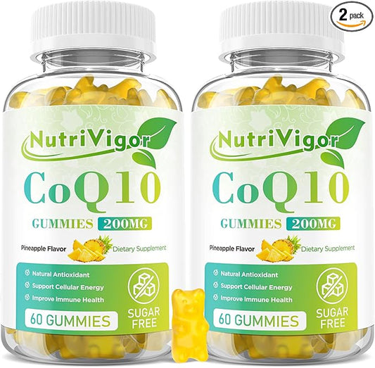 CoQ10 Gummies, Coenzyme Q10 Supplement 200 mg, High Absorption CoQ10 Supplement for Cellular Energy and Immune Health, Vegan, Gluten Free, Pineapple Flavor, 120 Count