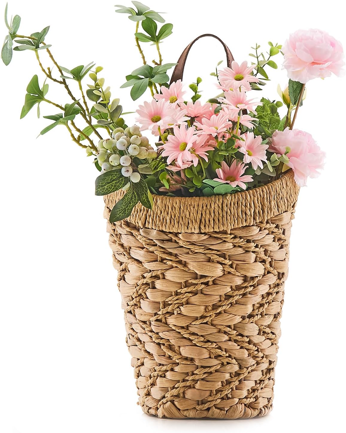 Handwoven Front Door Basket Water Hyacinth Wall Hanging Basket Decorative Boho Mounted Organizer for Dried Flower Plants Storage Basket for Garden, Home, and Farmhouse Décor