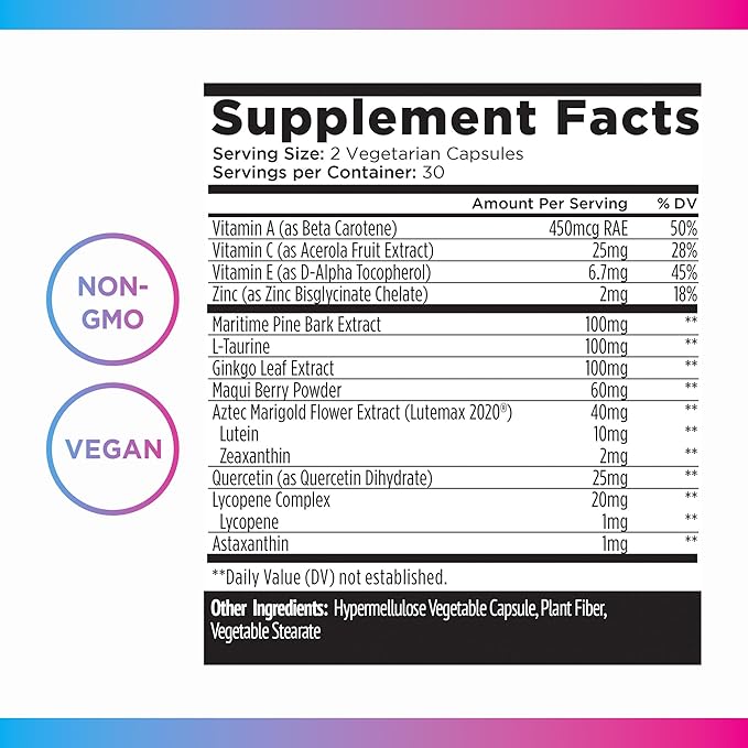 Livingood Daily Eye Support, 13-in-1 Vision Supplement with Lutein, Zeaxanthin, Astaxanthin, Vitamin A, Lycopene, Maqui Berry & More, Promotes Healthy Eyes, Blue Light Protection, Vegan, 60 Capsules