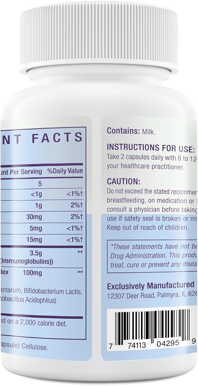 Bovine Colostrum Capsules Supplement 1300mg - Extra High 60% IgG Bovine Colostrum - Gut, Bone, Exercise, Immune - 120 Capsules