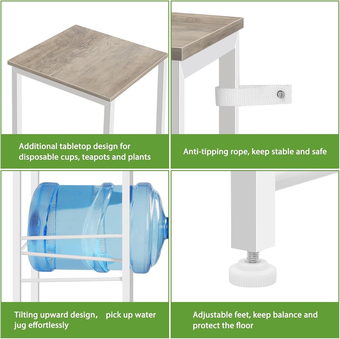 Smusei 5 Gallon Water Bottle Holder - 4 Tier Heavy Duty Water Jug Rack with Top Shelf, Detachable Dispenser Stand Organizer