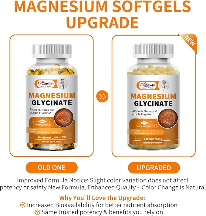 Magnesium Glycinate 400mg Softgels with Vitamin D3 & B6,Small Easy to Swallow Gel Caps,High Absorption, Gentle on Stomach,Supports Sleep, Muscle & Calm,Bone Health,120 Softgels