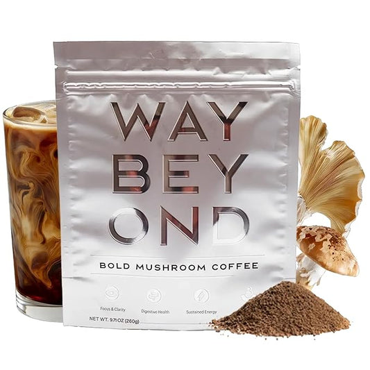 WAY BEYOND Organic Instant Bold Mushroom Coffee with 90mg Caffeine, Adaptogenic Mushrooms for Increased Focus, Energy, Digestive Health, and Stress Relief