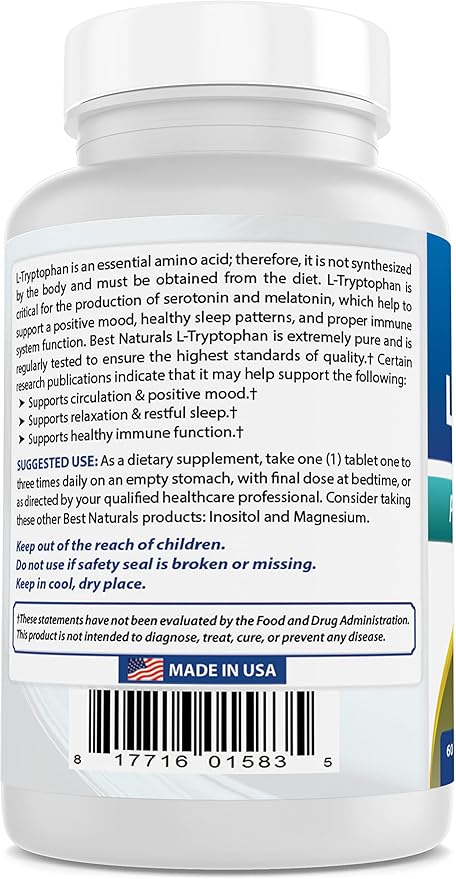 Best Naturals L-Tryptophan 1000 mg 60 Tablets
