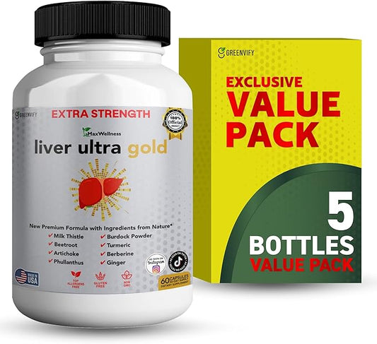 Liver Ultra Gold Extra Strength Supplement, 60 Veggie Capsules, Natural Liver Support with Milk Thistle, Beetroot, Artichoke, 30 Day Supply (5)