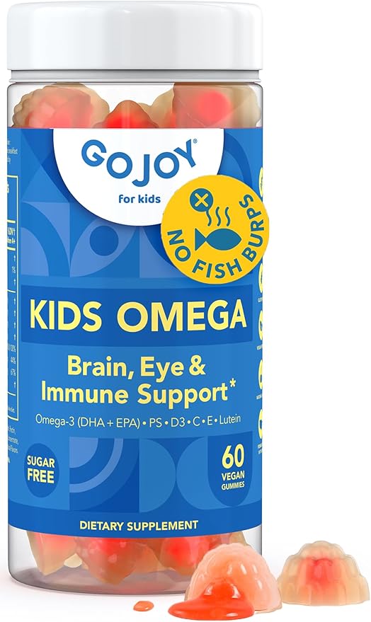 GOJOY Kids Omega 3 DHA Gummies – No Fish Burps, No Sugar – Brain, Eye & Immune Support – Plant-Based Omega-3 from Algae – Vegan, Clean DHA for Toddlers, Children & Kids Ages 3+