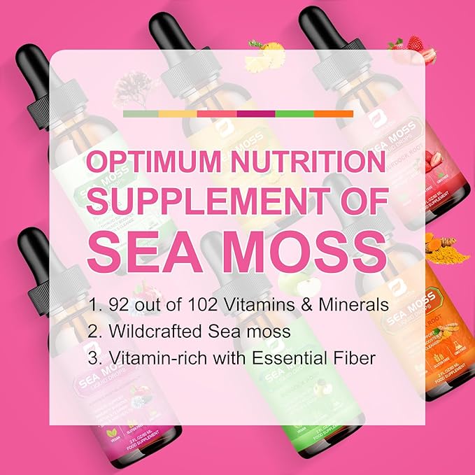 Sea Moss Liquid Drops - Black Seed Oil & Irish Sea Moss Gel with Burdock Root Bladderwrack, Elderberry, Spirulina, Seamoss Supplement for Energy Booster, Digestive Health - 4 Fl Oz, Vegan