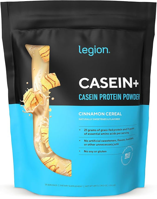 LEGION Casein+ Casein Protein Powder (Cinnamon Cereal) - Slow-Release Micellar Protein Powder - Non-GMO, Gluten-Free & Naturally Sweetened Powder from Grass-Fed Cows