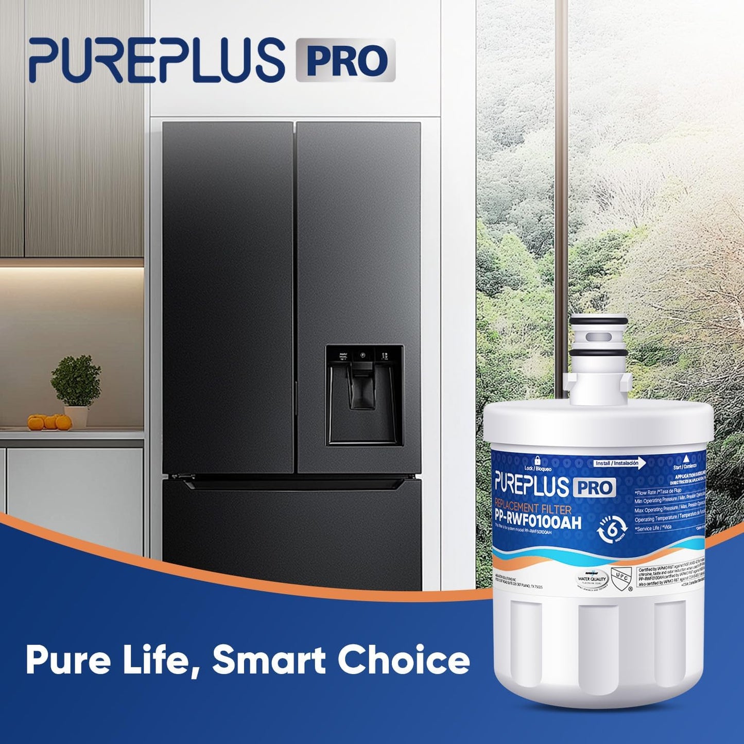 PUREPLUS PRO NSF/ANSI 53&42 Certified Refrigerator Water Filter Replacement for LG LT500P, ADQ72910901, GEN11042FR-08, Kenmore 9890, 469890, HDX FML-1, ADQ72910907 Refrigerator Water Filter, 1Pack