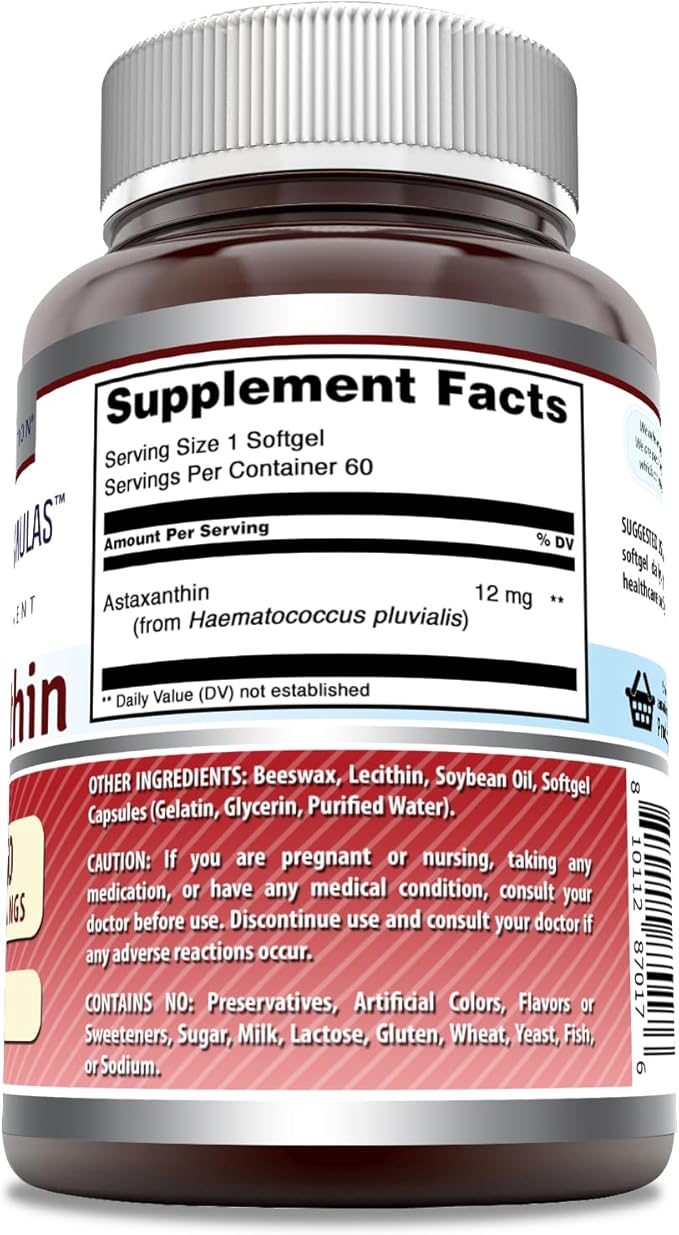 Amazing Formulas Astaxanthin 12 Mg Supplement | 60 Softgels | Non-GMO | Gluten Free | Made in USA