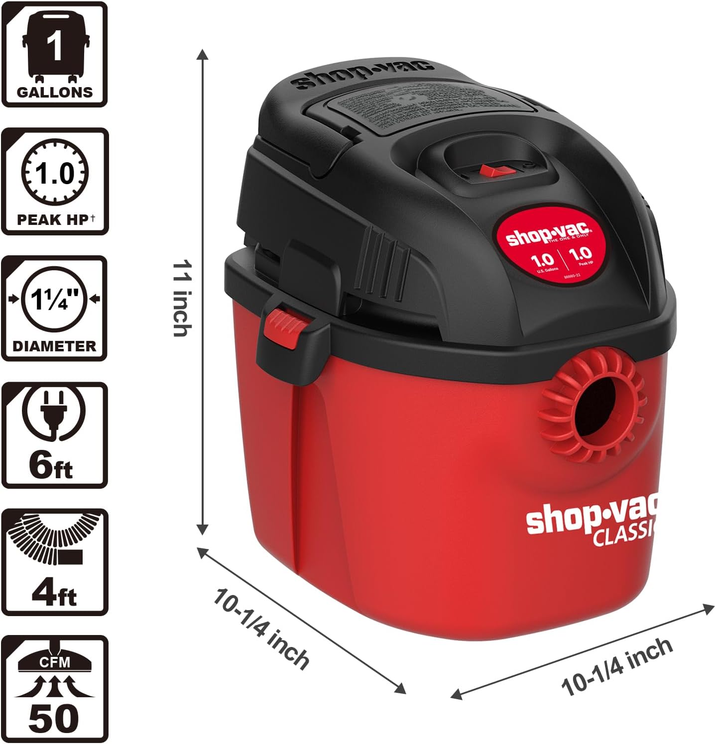 Shop-Vac 2021000 1 Gallon 1 Peak Wet/Dry Vac, Portable Compact Micro Vacuum with Collapsible Handle Wall Bracket & Multifunction Accessories Uses Type A Filter Bag & Type MM Foam Sleeve