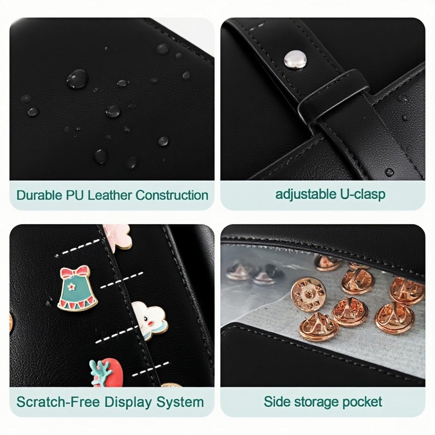 Enamel Pin Display Book - 4 Page Leather Travel Organizer for Collectors, Portable Lapel Pin Holder with Secure Storage, Compact Pin Trading Book (black)