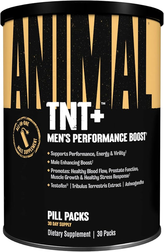 Animal TNT+ Mens Supplement - Nitric Oxide Booster, Prostate Health Supplements for Men, Stress Support with Adaptogens, Fenugreek, Tribulus Terrestris, Ashwagandha, Maca Root, Panax Ginseng, 30 Packs