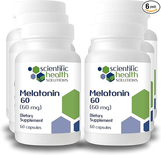 Melatonin 60mg | High Dosage Melatonin in Easy-to-Swallow Capsules | Vegan, Non-GMO & Gluten-Free | US-Made Extra Strength Melatonin (Case of 6)