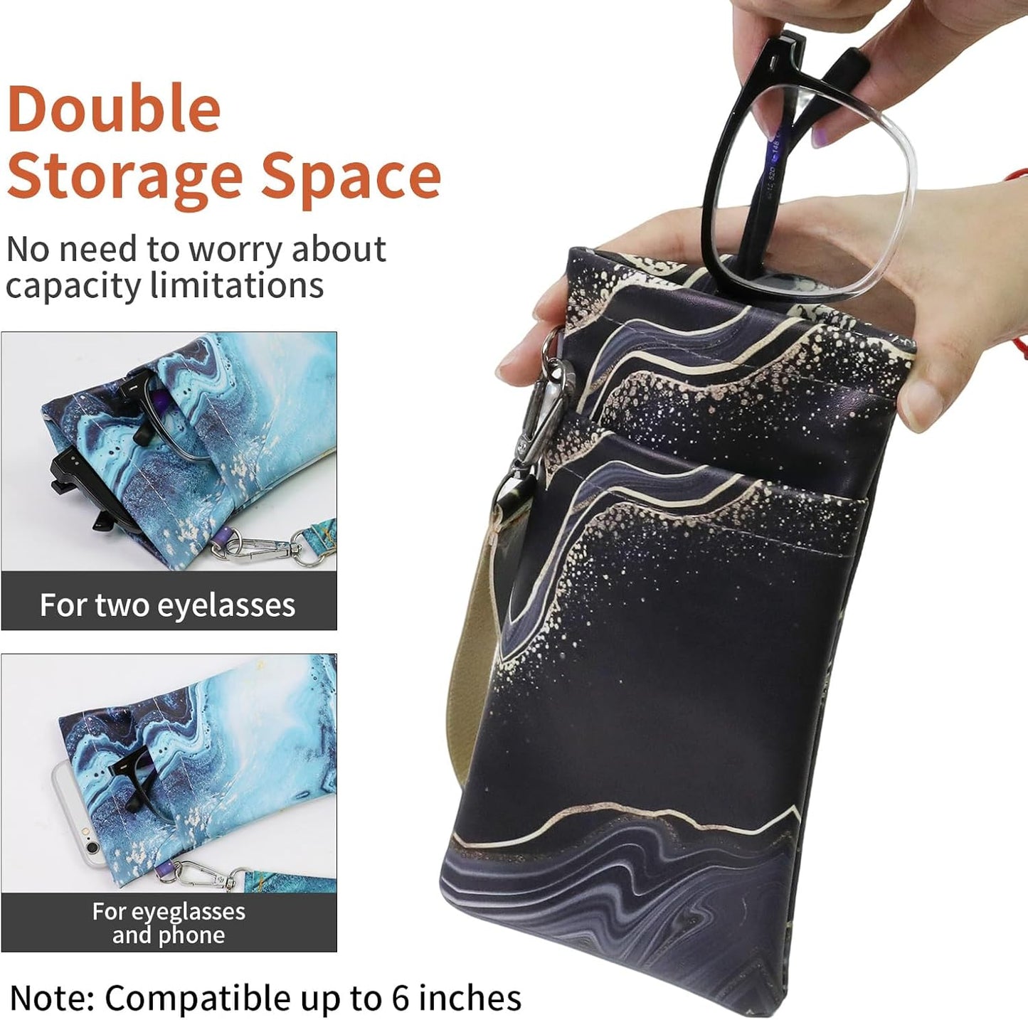 Double Eyeglass Case Soft Dual Glasses Case for Women Men Travel Squeeze Top Sunglasses Cases Eyeglasses Pouch