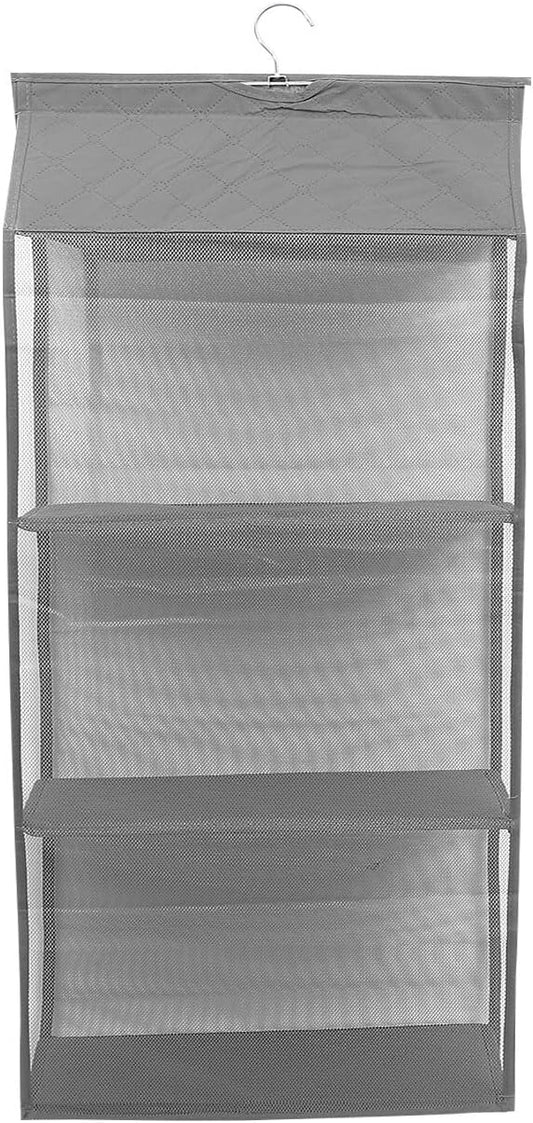 Grey Hanging Storage Organizer Bag Dustproof Mesh Compartments for Closet Wardrobe Bedroom Living Practical Hanging Storage Bag for Handbags Shoes Sweaters and Household Items