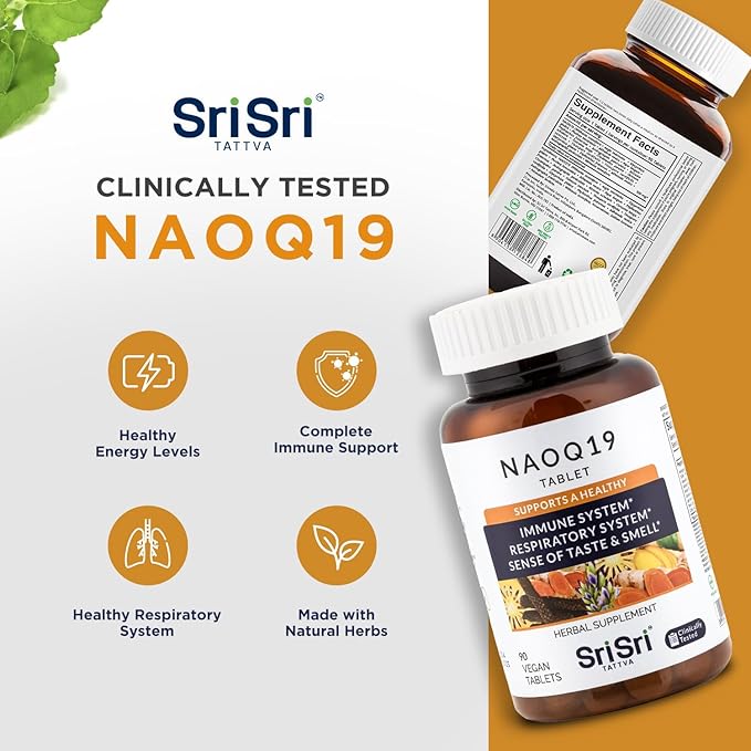 SRI SRI TATTVA NAOQ19 Immunity Support – Ayurvedic Herbal Supplement with Ashwagandha, Turmeric, Licorice, Tulsi, Andrographis – Respiratory & Adrenal Support – 19 Herbs & Adaptogens – 90 Capsules