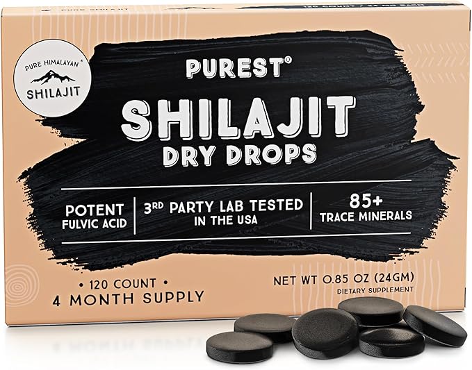 Pure Himalayan Shilajit Dry Drops, 100% Pure Natural Shilajit, Grade A, Max Potency 85+ Clean Trace Minerals & Fulvic Acid for Energy, Metabolism & Immune Support Supplement for Men & Women (120 tabs)