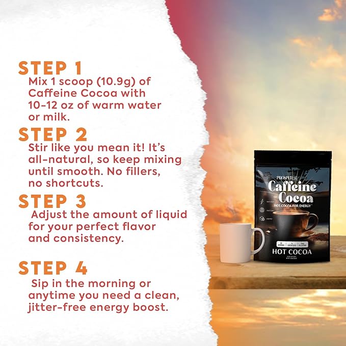 Prosper™ Caffeine Cocoa – Sugar-Free Superfood Hot Chocolate & Coffee Alternative | Vegan, Dairy-Free | Reishi Mushroom & L-Theanine for Focus & Jitter-Free Energy | High-Flavanol Cacao | 30 Servings