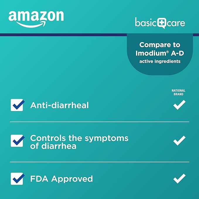 Amazon Basic Care Loperamide Hydrochloride Tablets, 2 mg, Anti-Diarrheal, 24 Count (Pack of 1) (Packaging may vary)