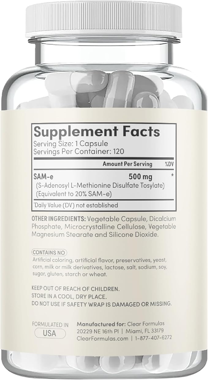 Bioactive SAM-e 500mg - High Strength SAM-e Supplement with Biologically Active S,S Form for Liver and Mood Support - Vegan Non-GMO Preservative Free - Made in The US (120 Servings)