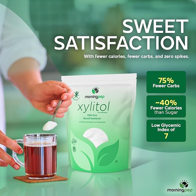 Morning Pep Pure Birch Xylitol (Keto Diet Friendly) Sweetener with no aftertaste 1 LBs (Not From Corn) NON GMO KOSHER GLUTEN FREE PRODUCT OF USA. 16 Onces