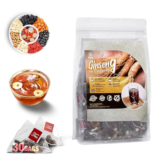 30Pcs Ginseng Five Treasures Kidney Tea,Traditional Chinese Herbal Health Tea,Natural Organic Kidney Cleanse Detox Teabags Gift for Men&Women,8 Precious Ingredients Formula