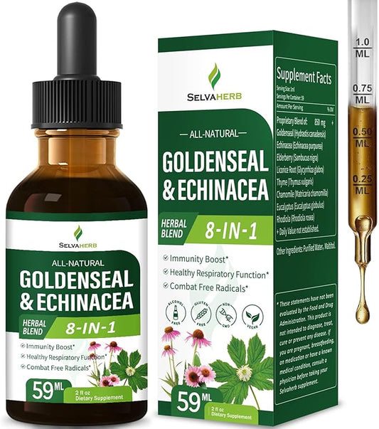 Goldenseal & Echinacea Drops for Immunity Boost, Healthy Respiratory Function, Herbal Supplements with Elderberry Licorice Root Thyme Chamomile Extract. 2oz