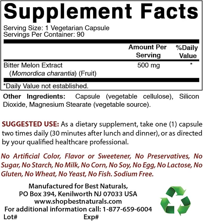 Best Naturals Bitter Melon 500 mg 90 Vcaps (90 Count (Pack of 2))