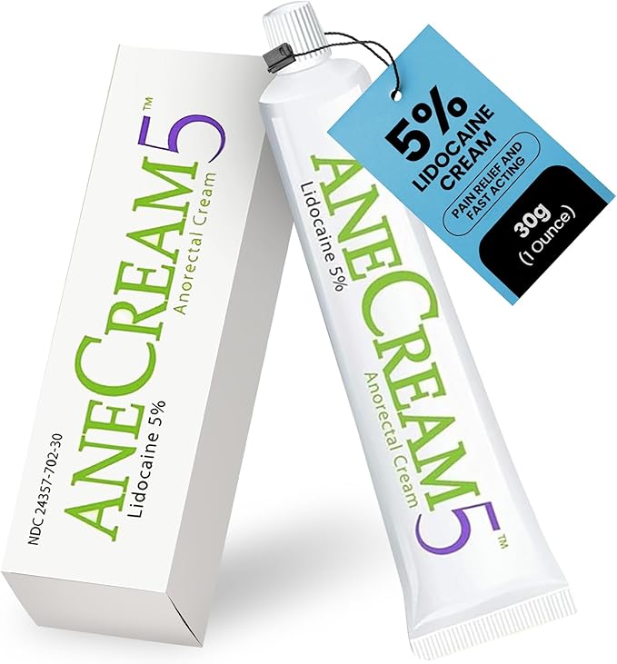 AneCream5-5% Lidocaine Numbing Cream Maximum OTC Strength, Medical Grade, Topical Anesthetic Pain Numbing Cream 30-gram Tube, Local and Anorectal Uses, Hemorrhoid Treatment