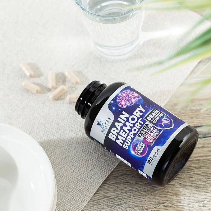 Brain Memory Supplement Pills - Nootropics Support for Concentration, Clarity, Alertness & Focus - Brain Health with Bacopa, Cognitive Vitamins, Phosphatidylserine, DMAE - Brain Booster - 180 Capsules