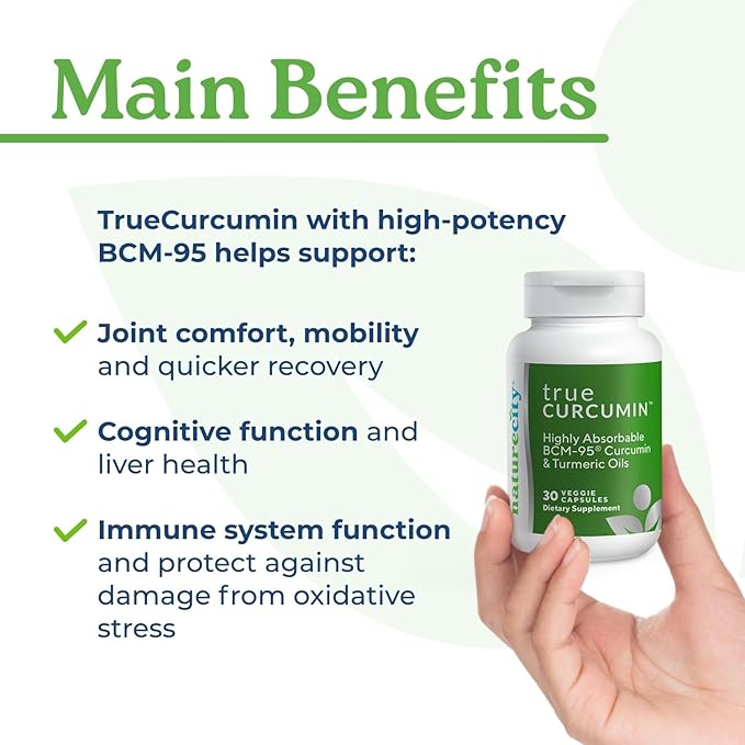 NatureCity True-Curcumin Turmeric Supplement | Non-GMO Tumeric and Curcumin 500mg Curcuma Capsules Vitamin Supplements | Up to 700% Increase in Absorption (90 Day Supply) | Supports Joints