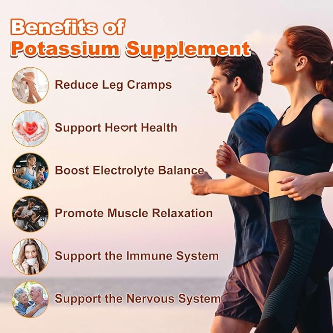 Potassium Gummies, Potassium Chloride 1200mg for Adults, Sugar-Free Potassium Supplement Gummies Support Electrolyte Balance & Leg Cramps for Women & Men, Orange Flavor, Vegan, 60 Count
