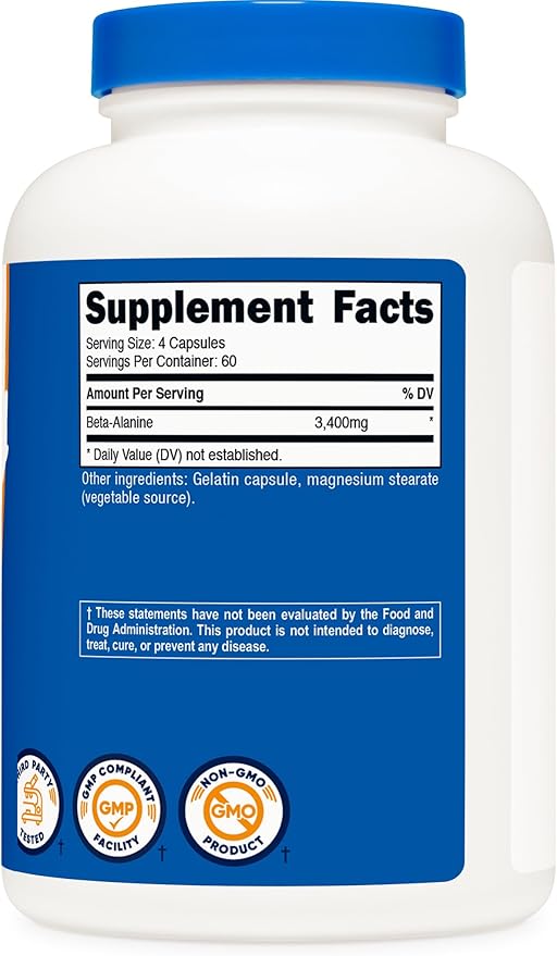 Nutricost Beta-Alanine Capsules 3400mg, 240 Caps (2 Pack) - Potent Beta Alanine, Gluten Free & Non-GMO, 850mg Per Cap, 60 Serv Per Bottle