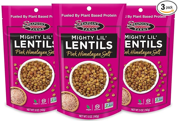 Seapoint Farms Mighty Lil’ Lentils, Pink Himalayan Salt, Plant Based Protein, Vegan, Gluten-Free, Non-GMO, and Kosher Crunchy Snack for Healthy Snacking, 5 oz (Pack of 3)