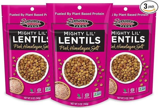 Seapoint Farms Mighty Lil’ Lentils, Pink Himalayan Salt, Plant Based Protein, Vegan, Gluten-Free, Non-GMO, and Kosher Crunchy Snack for Healthy Snacking, 5 oz (Pack of 3)