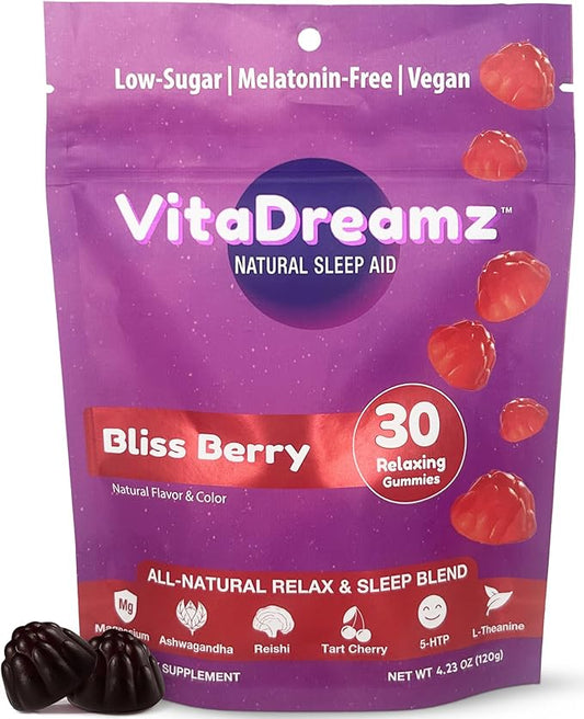 Magnesium Gummies Relax & Sleep | No Melatonin | Daytime Calm & Nighttime Sleep Aid | Ashwagandha, Reishi, Tart Cherry, 5-HTP, L-THeanine | 1g of Sugar, Vegan, Non GMO, Berry Flavored