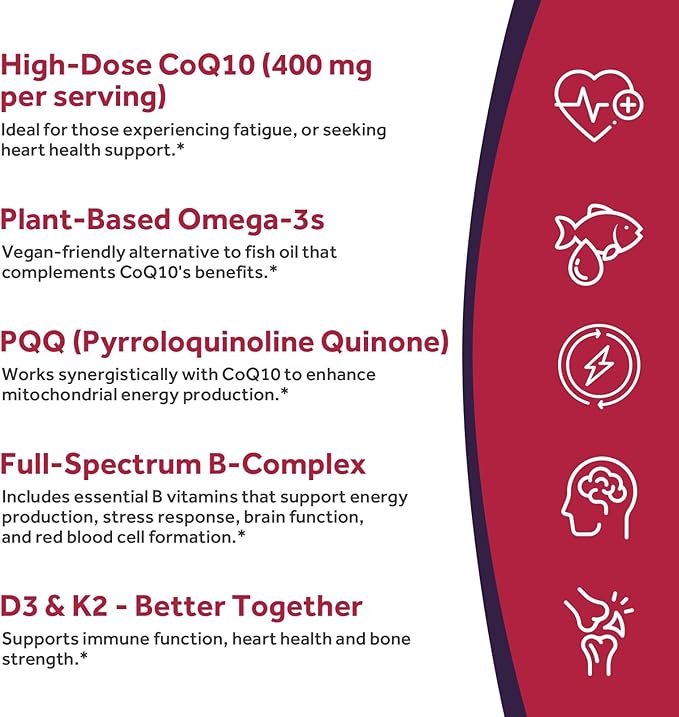 Doctor's Recipes Coq10 400mg Softgels, Ubiquinone with PQQ, Niacin, Vitamin K2 D3, Folate, Plus Black Pepper, High Absorption, Powerful-Antioxidant, Support Heart & Energy-Production, 120 Counts
