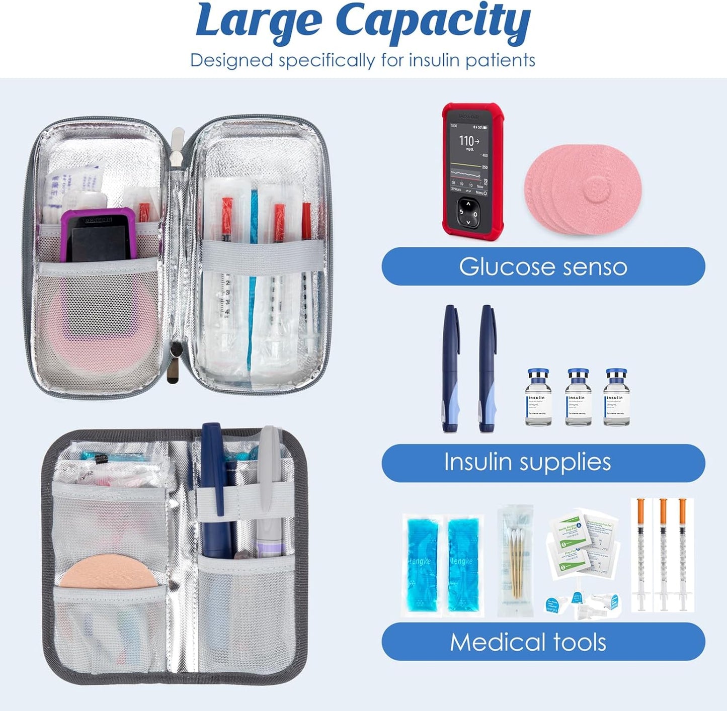 YOUSHARES Insulin Cooler Travel Case - Diabetic Insulated Organizer Portable Cooling Bag for Medication Cooling Insulation, Insulin Pen Case with 2 TSA Approved Cooler Ice Pack (Grey Gamellia)