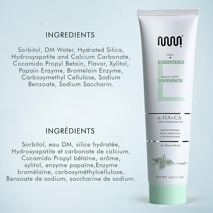 MasterMedi Nano Hydroxyapatite Toothpaste – Fluoride Free, SLS Free, for Sensitive Teeth, Whitening, Enamel Remineralization, Magic Mint, Dentist Recommended, 4 oz (Pack of 1)