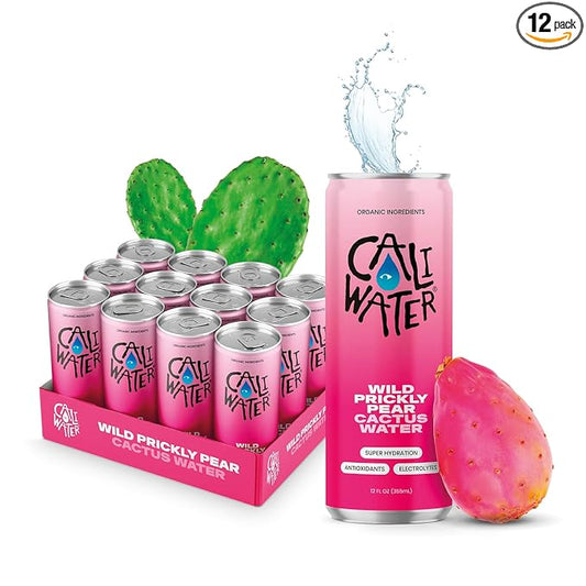 Caliwater - Organic Cactus Water - Wild Prickly Pear - 5g Sugar, 25 Calories - Coconut Water Alternative - Natural Plant Based Hydration - Skin Care, Electrolyte Drinks - Flavored Water - 12 Cans