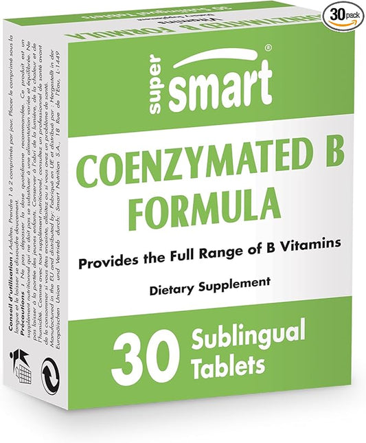 Supersmart - Coenzymated B Formula (Fast Absorption) - All-in-1 Coenzyme B Complex Vitamin Supplement - Natural Mint Flavor | Non-GMO & Gluten Free - 30 Sublingual Tablets