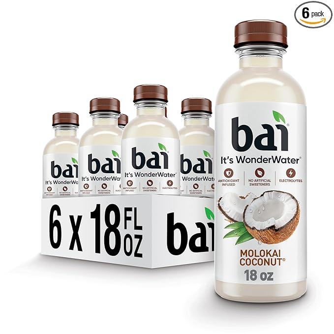 Bai Antioxidant Infused Water Beverage, Molokai Coconut, with Vitamin C and No Artificial Sweeteners, 18 Fluid Ounce Bottle, 6 Pack